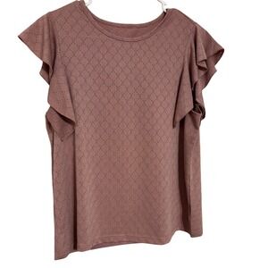 Eyelet Ruffle Sleeve Top Dusty Rose Blouse Casual Comfortable Large Shirt EUC